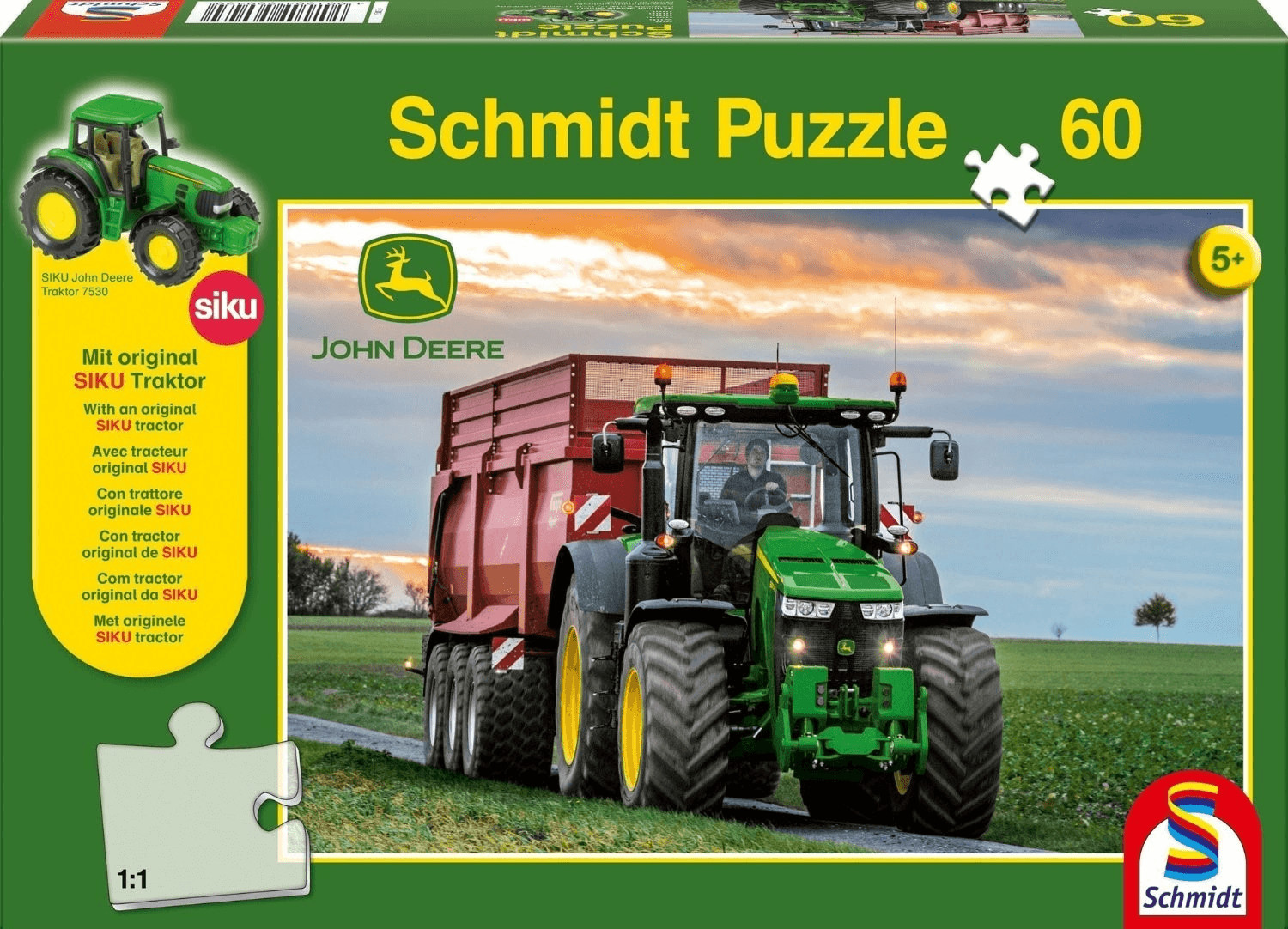 Puzzle John Deere 60 pièces avec tracteur miniature siku 56043